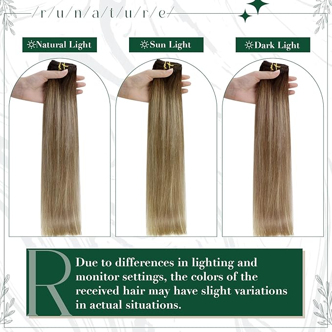 RUNATURE Clip in Hair Extensions Human Hair Balayage Clip in Human Hair Extensions for Women Soft Remy Natural Hair Straight 16 Inch 50g 3pcs #3/8/22 Walnut Brown to Blonde Balayage