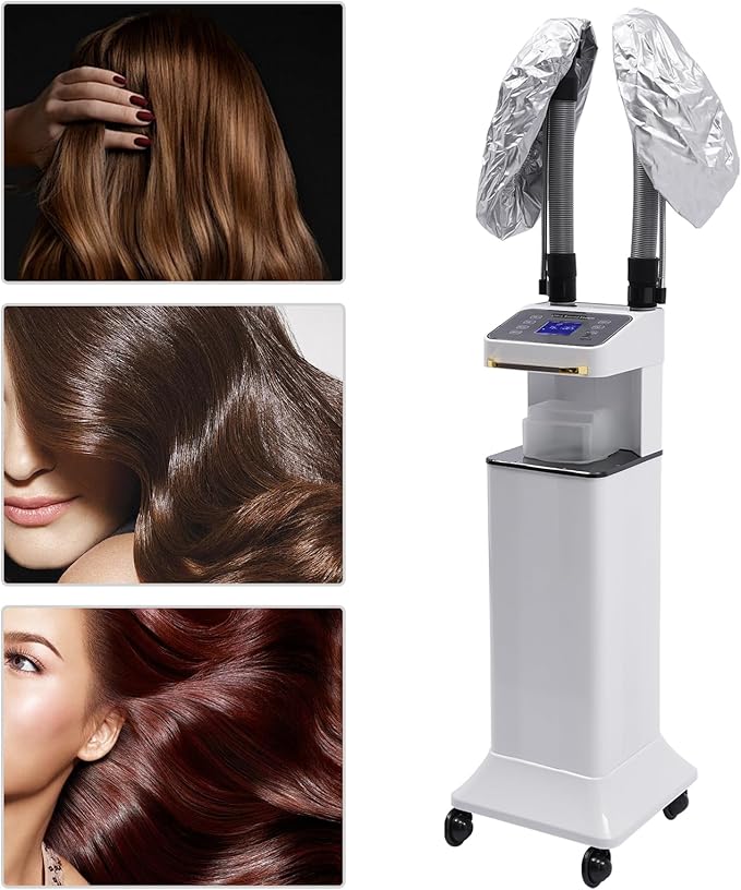 DNYSYSJ Salon Hair Steamer, White Nano Mist Hair Steamer Multi-Functional Nano Hair Color Processor Two Caps Hair Oil Machine, 650W Vertical Hair Steamer for Hair Salon Deep Hair Care Repair, Basics