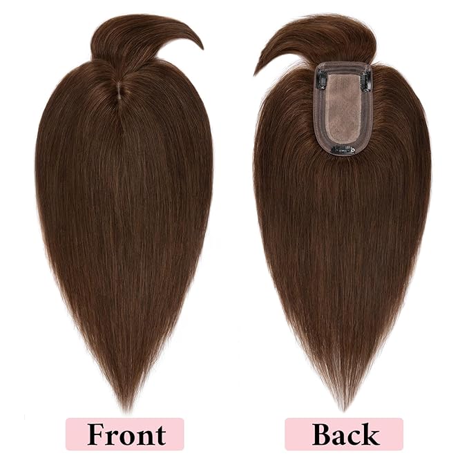 SEGO 100% Real Human Hair Toppers, with Air Bangs, Silk Base 150% Density, Clip in Topper, 2.7”x5.1”, HairPieces for Women, with Thinning/Hair Loss Cover Gray