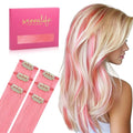 WENNALIFE Peach Pink Clip in Hair Extensions Real Human Hair 35g 6pcs 18 Inch Colored Hair Extensions for Kids Women Colorful Hair Pieces Pop-up Style Straight Extensiones De Cabello Humano Con Clip