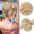 FESHFEN Messy Bun Hair Piece - Large Elastic Wavy Curly Hair Bun Scrunchies Ponytail Extensions Synthetic Chignon Hairpieces for Women, Champagne Blonde & White Blonde 1.94oz