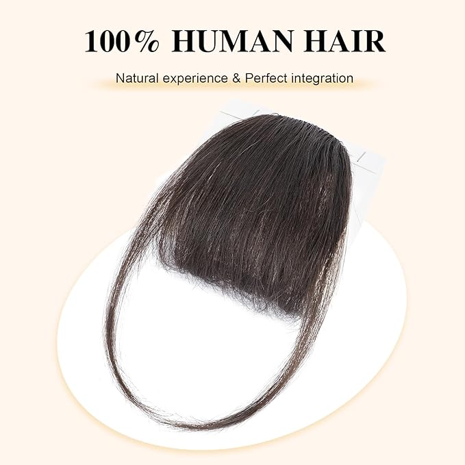BOGSEA Clip in Bangs Real Human Hair Bangs Hair Clip Fringe with Temples Hairpieces for Women Natural Looking Fake Bangs for Daily Wear (Wispy Bangs, Dark Brown)