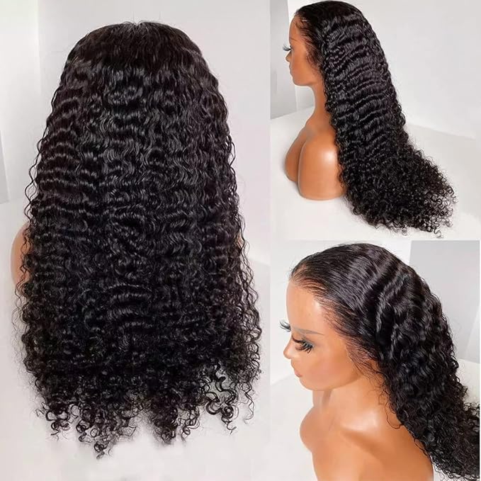 Deep Wave 13X6 HD Lace Front Wigs Human Hair Pre Plucked Brazilian Virgin Deep Curly Wigs with Baby Hair for Black Women Natural Black Color 200% Density 26 Inch