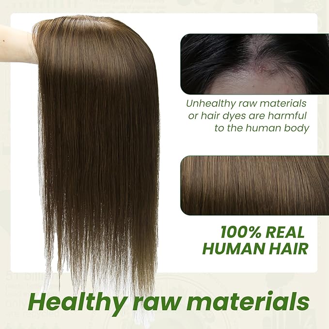 HAIR Toppers for Women Real Human Hair 6x7 inch 150 Density Base 12 inch 55grams medium dark brown Topper for Women with Thinning Hair(#4 12inch)