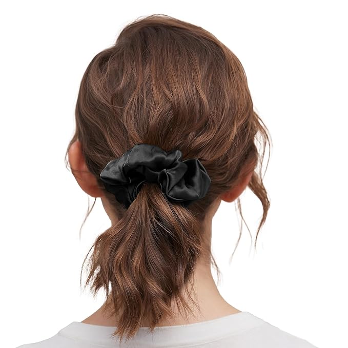 LILYSILK Silk Hair Scrunchies/Ties for Frizz & Breakage Prevention, 100% Mulberry, No Damage, Elastic ponytail Holders, 2Pc, Black&Rosy Pink