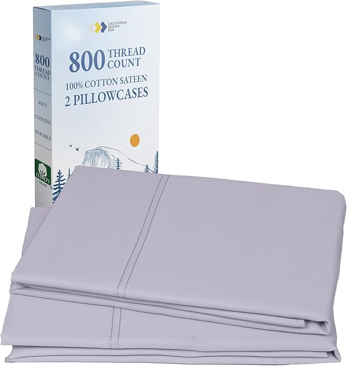 California Design Den 100% Cotton Pillow Cases Queen Set of 2, 800 Thread Count Pillowcases Sateen, Fits Queen and Standard Size Pillows (Lavender)