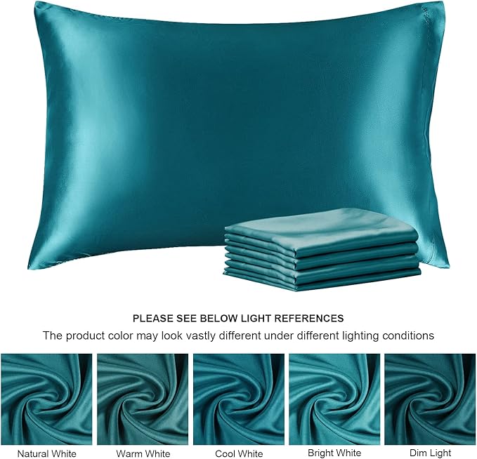 BEDELITE Satin Pillowcase for Hair and Skin, Super Soft Similar to Silk Pillow Cases 4 Pack with Envelope Closure, Cooling Pillowcases for Women Men (20"x36" King Size, Teal)