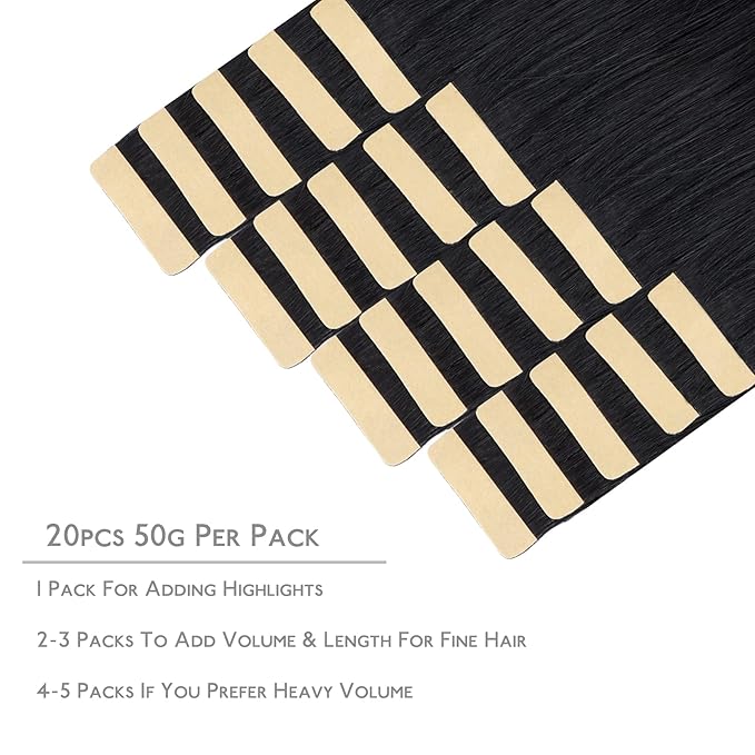 WENNALIFE Tape in Hair Extensions Human Hair, 20pcs 60g 28 inch Jet Black Remy Hair Extensions Straight Human Hair Tape in Extensions Skin Weft Tape Extensions Human Hair