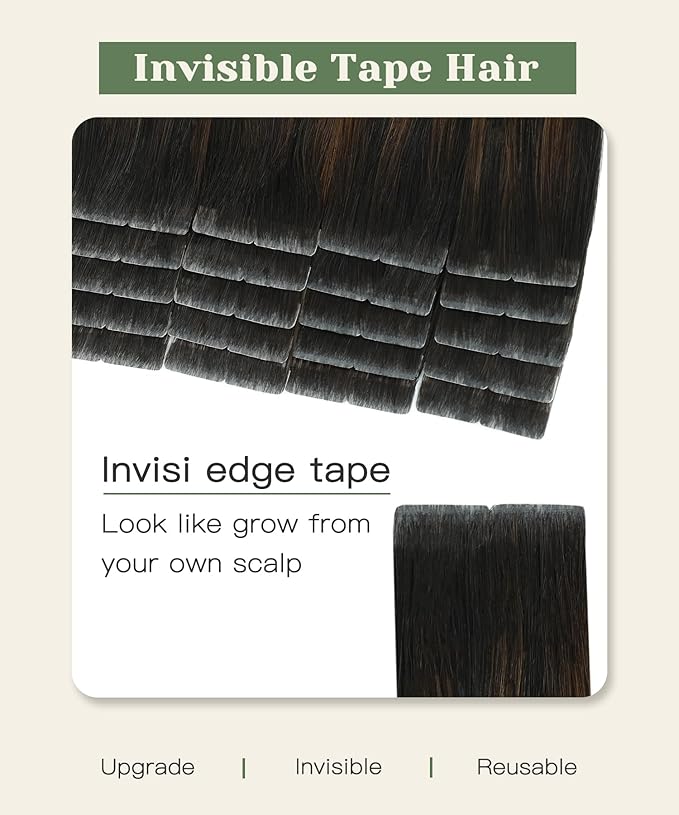 SURNEL Injected Tape in Extensions Human Hair 18 Inch Natural Black to Medium Brown and Caramel Blonde Invisible Tape in Extensions 20 Pcs40g(#1B427,18)