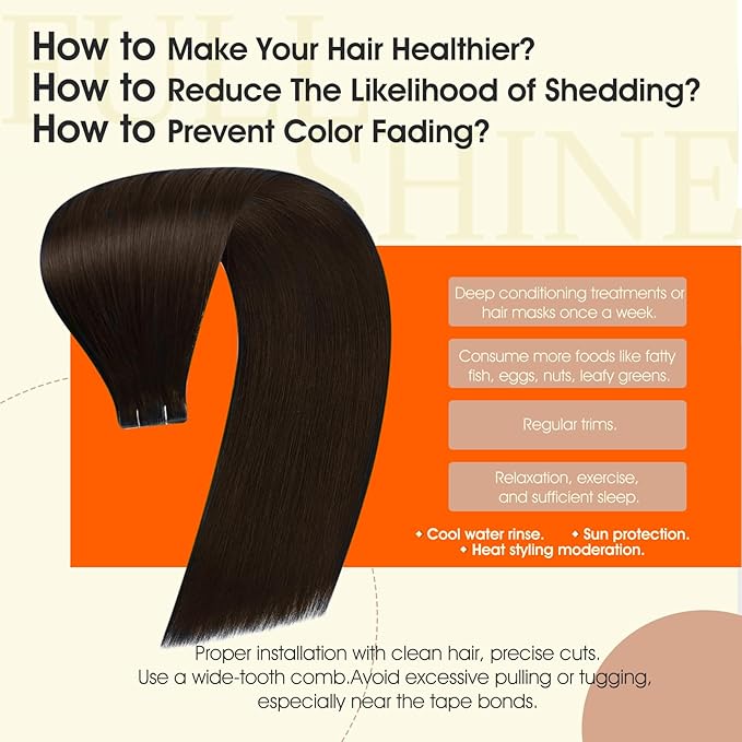 Full Shine Injection Tape in Hair Extensions Color 2 Dark Brown Tape in Extensions Human Hair Remy Seamless Skin Weft Injected Extension for Women 14Inch 40Gram Natural Straight 20Pcs