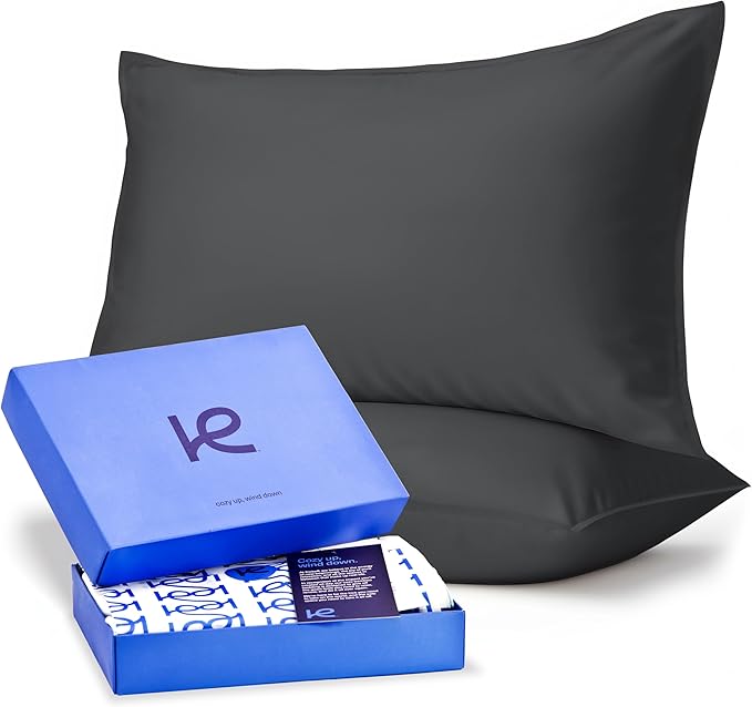 Kickoff Viscose Bamboo Pillowcase, King, Set of 2, 100% Organic Hidden Zippered Viscose Bamboo Pillow Case King Size, Cooling Pillow Cover for Hot Sleepers (20"x40", Pewter)
