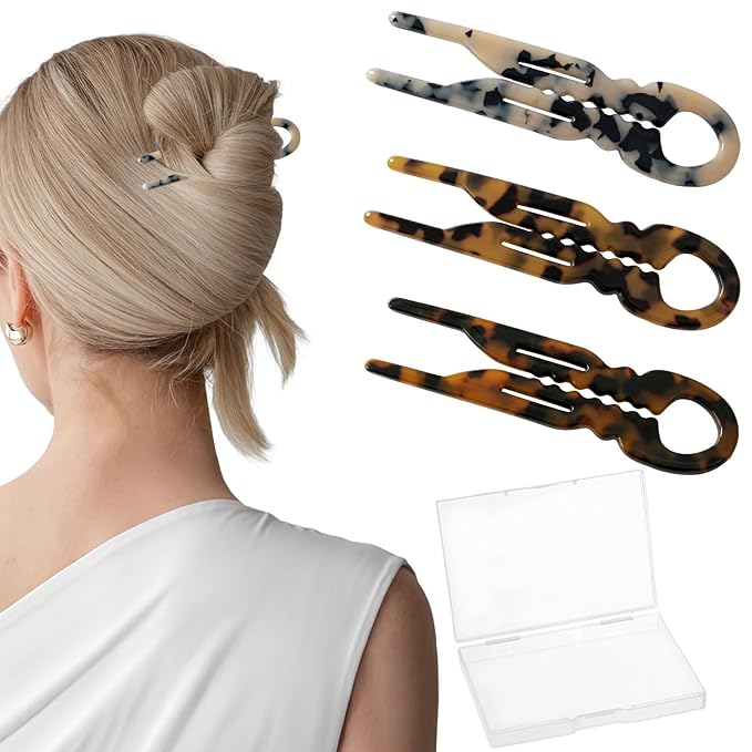 Sunolga 3pcs Prestige French Hair Pins for Women, 4.38" Large, Serrated Anti-Slip Design, Curved Shape for Better Head Fit, Coquette Elegant Hair Accessories for Updos, Chignon, Bun Hairstyles