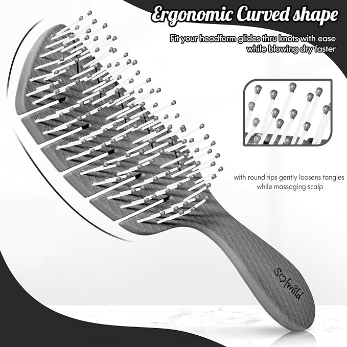 Hair Brush,Curved Vented Paddle Detangle Brush for Faster Blow Drying,Soft Flexible Bristles Glide Thru Tangles with Ease, Detangling Styling Hair Brushes for Women Curly Thick Wet Hair