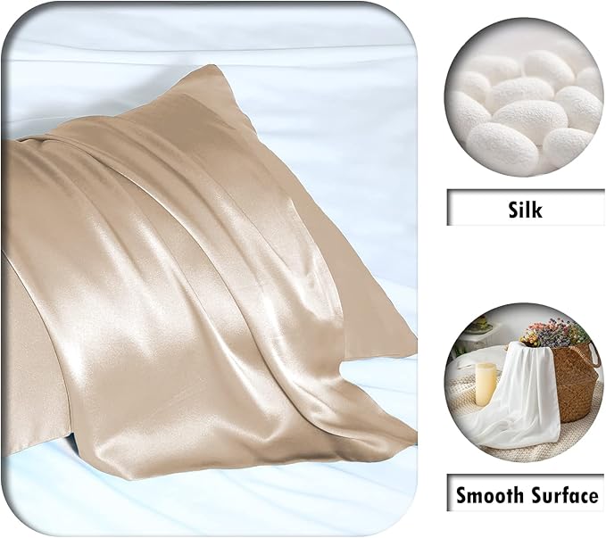 Silk Pillowcase for Hair and Skin,Soft,Breathable and Sliky 100% Queen Silk Pillow Case Set of 2,Both Sides Natural Mulberry Silk Pillowcases with Hidden Zipper(Queen Size 20"X 30",2pcs)
