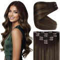Ve Sunny Human Hair Clip in Extensions 22Inch Long Clip in Hair Extensions Real Human Hair Balayage Dark Brown Hair Extensions Clip ins for Women Easy Apply 120g