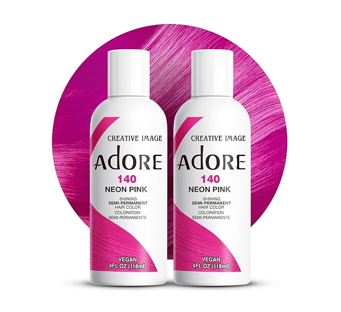 Adore Semi Permanent Hair Color (140 Neon Pink) | Vegan & Cruelty-Free Pink Hair Dye | No Ammonia, No Peroxide, No Alcohol | 4 Fl Oz Each (Pack of 2)