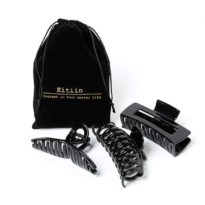 Black Claw Clips for Thick/Fine/Thin Hair,Strong holding teeth interlocking Women Large Jaw Clips neutral 3 Count In set basic hair accessories (black hair clips)