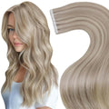 LaaVoo Tape in Hair Extensions Human Hair Blonde Tape in Extensions Human Hair Bleach Blonde Highlights with Ash Blonde50G 20Pcs 20Inch