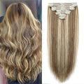 Straight Clip In Hair Extensions Real Human Hair 8Pcs Clip In Balayage Chestnut Brown Highlight Blonde Human Hair Extensions with 18Clips Lace Weft 120g 22inch
