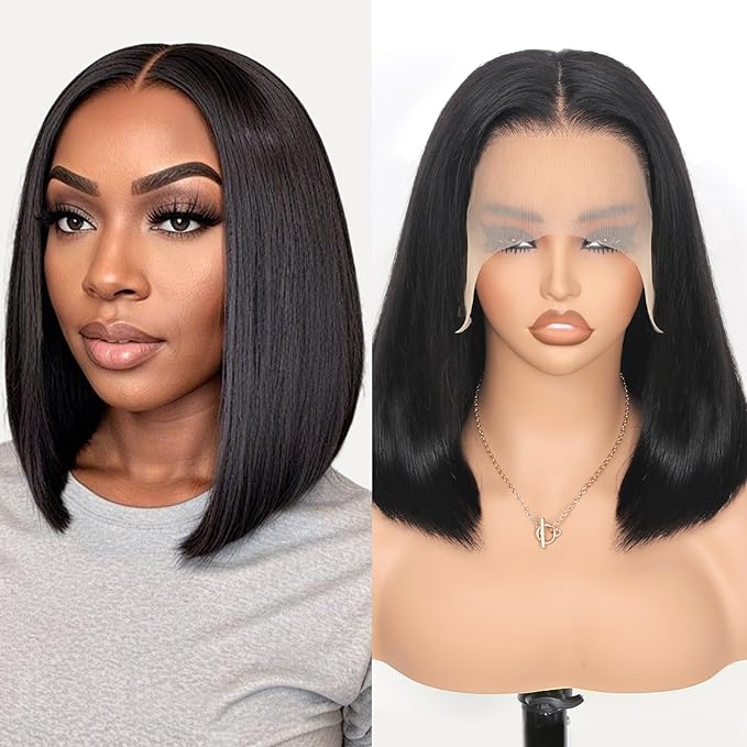 210% Density 13x6 Full Lace Frontal Bob Wig Human Hair 12A Brazilian Virgin Human Hair Pre Plucked HD Transparent Lace Glueless Wigs 10 Inch