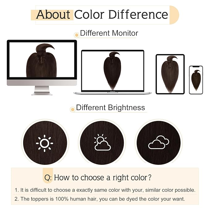 SEGO Hair Toppers for Women Real Human Hair With Bangs, 7 * 13CM Silk Base 100% Remy Human Hair Clip in Top Wiglet Hairpieces Add Volume -14 Inch Dark Brown