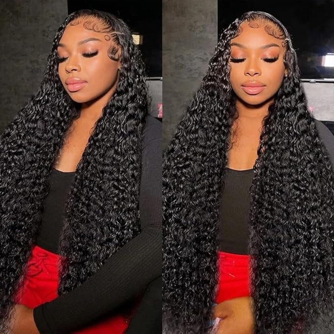 40 Inch Deep Wave Lace Front Wigs Human Hair 13x6 HD Lace Frontal Wigs for Women 200% Density Curly Human Hair Wigs Pre Plucked with Baby Hair Glueless Wigs Natural Color