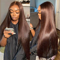 Hermosa 13x4 Brown Lace Front Wigs Human Hair 180 Density Straight Lace Frontal Human Hair Wigs Pre Plucked Hairline 4# Brown Color 28 Inch