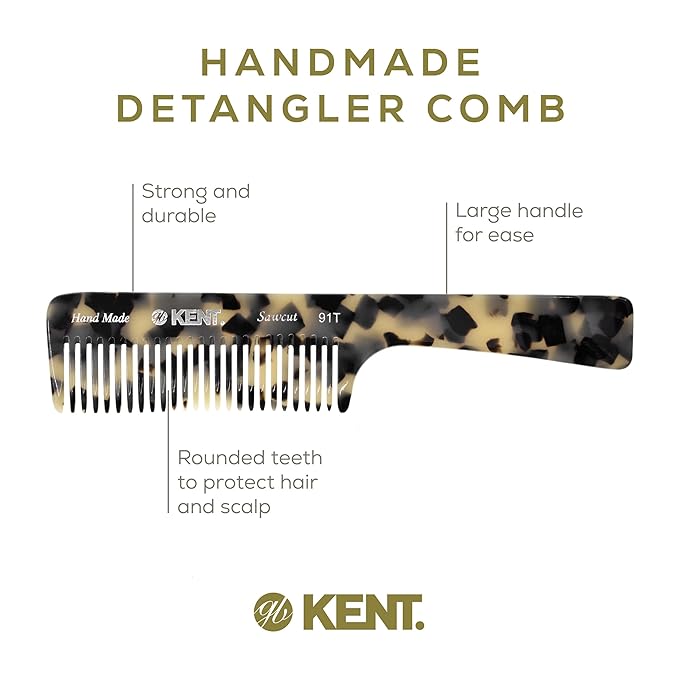 Kent 91TW Detangler Combs for Women Wide Tooth Hair Comb for Curly and Wavy Hair, Wide Tooth Combs and Wet Hair Comb, Large Handle Wide Tooth Shower Comb for Hair for Effective Detangling Kent Comb