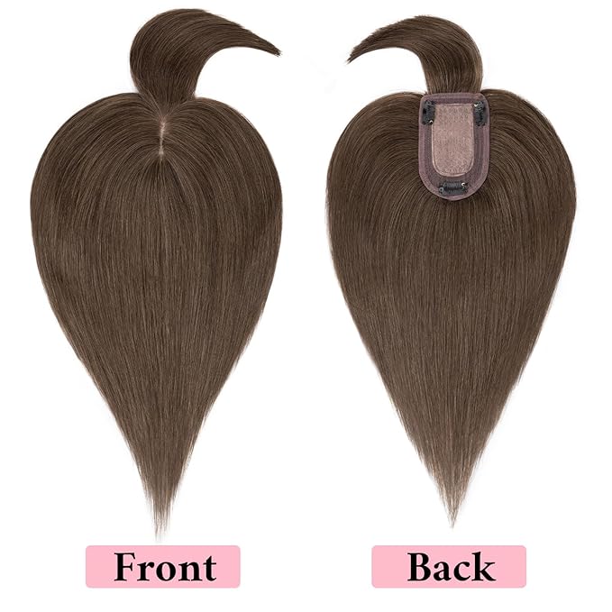 SEGO 100% Real Human Hair Toppers, with Air Bangs, Silk Base 150% Density, Clip in Topper, 2.7肺5.1・ HairPieces for Women, with Thinning/Hair Loss Cover Gray