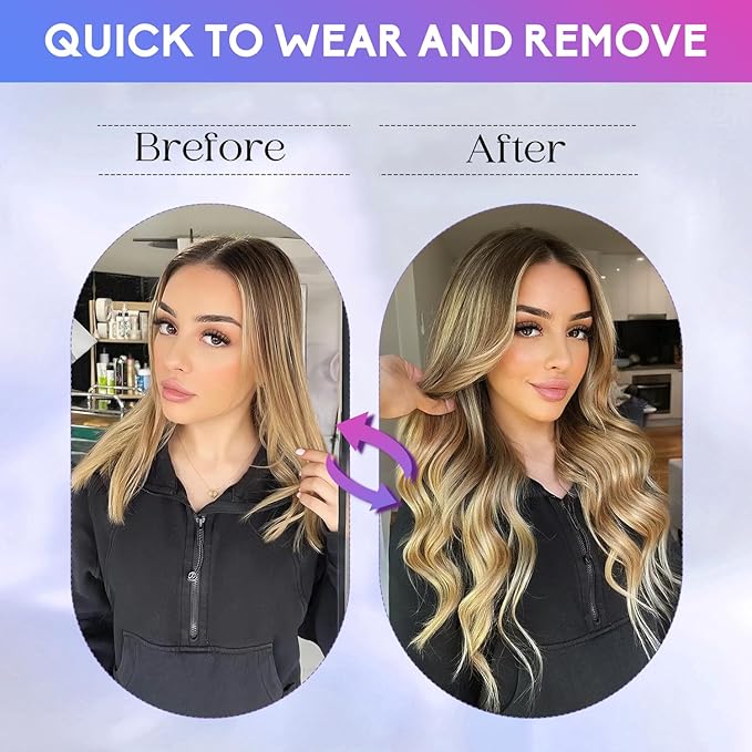 Blonde Clip in Hair Extensions Real Human Hair, 22 Inch 110g Natural Human Hair, Remy Human Hair Extensions Cip ins for Women 8pcs Per Set #16/22 Light Blonde Highlighted Golden Blonde
