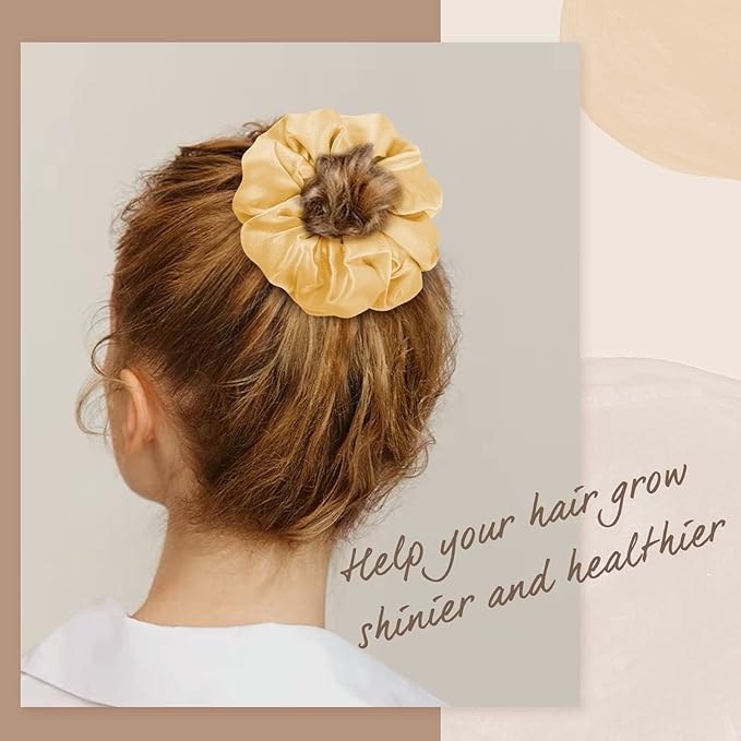 OLESILK 100% Mulberry Silk-Scrunchies for Hair Sleep, Women Grils Silk Hair Ties for Frizz & Breakage Curly Hair, No Damage, Elastics Ponytail Holder, 3 Pack