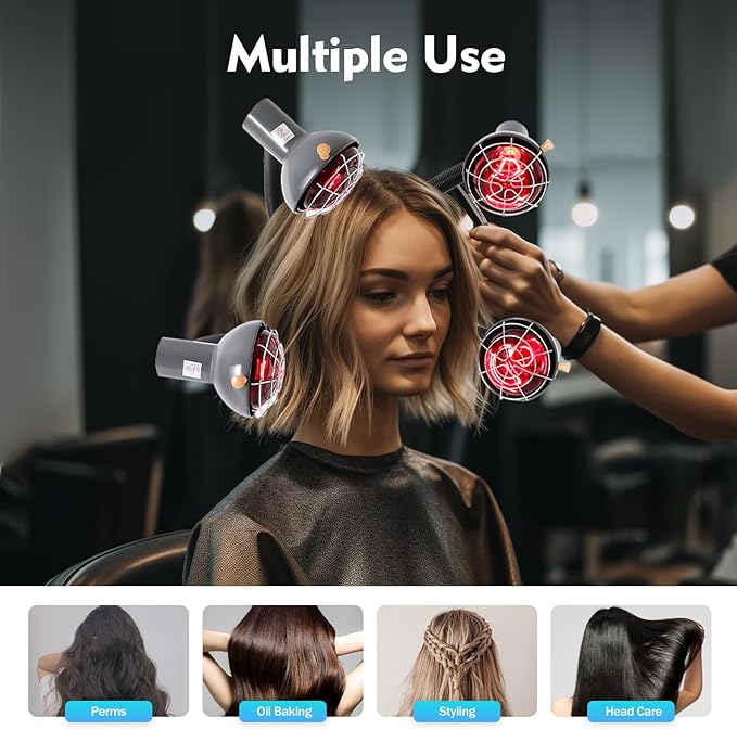 5-Head Salon Hair Steamer - 750W Infrared Heat Lamp, Standing Infrared Heater, Adjustable 47-63" Height for Perm & Hair Care (Black)