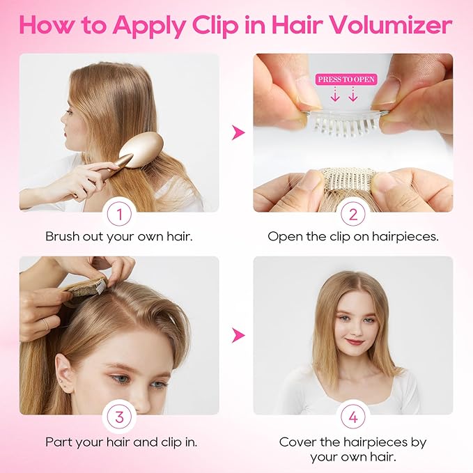 REECHO Clip in Hair Volumizer, 2PCS 6 inch Short Thick Clip in Hairpieces Adding Extra Volume Hair Extensions for Women (Honey Blonde with Highlights)