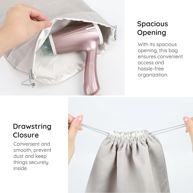 Segbeauty Large Velvet Drawstring Bags, 15.7x11.8in Satin Flannel Storage Bag, 40x30cm Hair Dryer Bags Drawstring Bag Velvet Gift Bag with Satin Liner for Hair Diffuser Clothes Travel Bathroom Gray