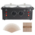 Wax Warmer Double Pot, Professional Electric Heater for Facial, Body, Spa, and Salon, 1.2L Dual Adjustable Temperature with 100 Wooden Craft Sticks, Hair Removal (Black)