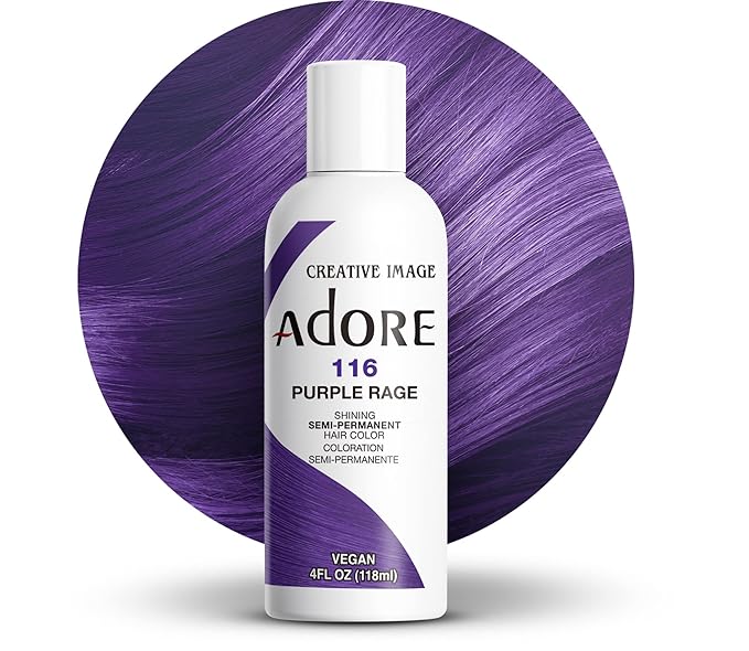 Adore Semi Permanent Hair Color (116 Purple Rage) | Vegan & Cruelty-Free Purple Hair Dye | No Ammonia, No Peroxide, No Alcohol | 4 Fl Oz (Pack of 1)