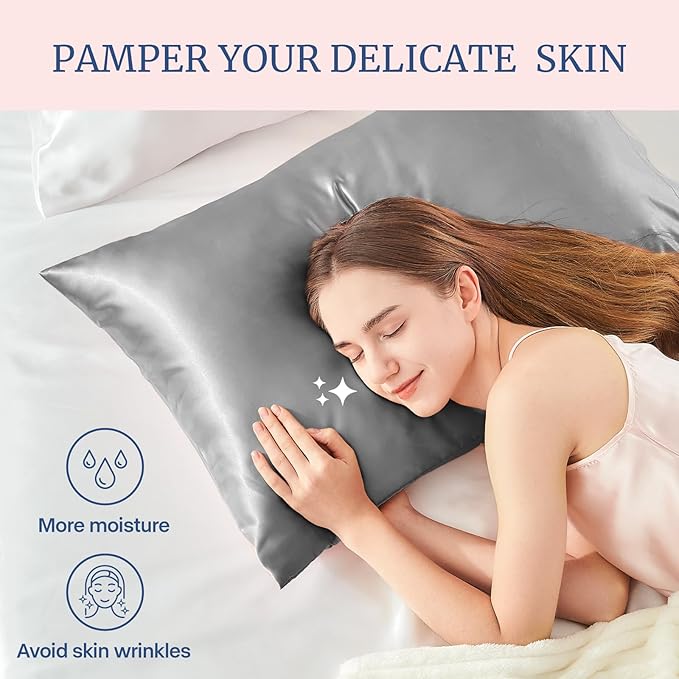 BEDELITE Satin Pillowcase for Hair and Skin, Super Soft Similar to Silk Pillow Cases 4 Pack with Envelope Closure, Cooling Pillowcases for Women Men (20"x30" Queen Size, Grey)
