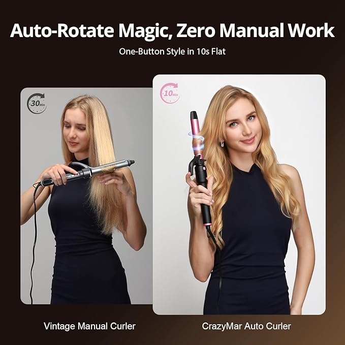 5 in 1 Automatic Rotating Curling Iron Set, CrazyMar Curling Wand Set - 5 Barrels (3/4,1,1/4 Inch) Dual Voltage Curling Wand for Professional Hair Styling, Travel, Ceramic Coating(Hot Pink)