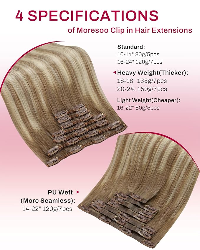 Moresoo Ombre Brown to Blonde Clip in Hair Extensions Human Hair Light Brown to Medium Blonde Remy Human Hair Clip in Extensions to Add Volume for Women Long And Thick 150g/7pcs 22 inch