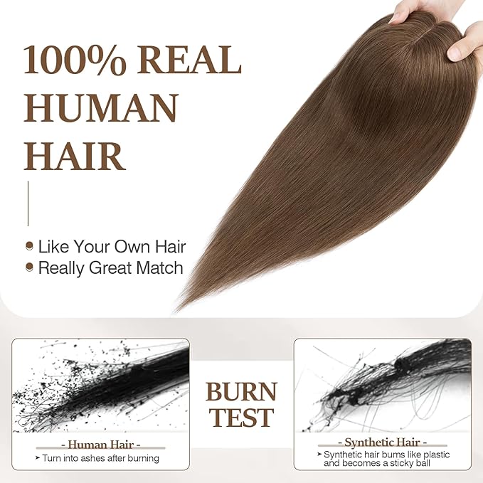 Rich Choices Hair Toppers for Women Real Human Hair 100% Human Remy Toppers NO Bangs for Women with Thinning on Top Clip in Hairpiece 4"x4.7"Lace Base 10 Inch #4R Natural Brown