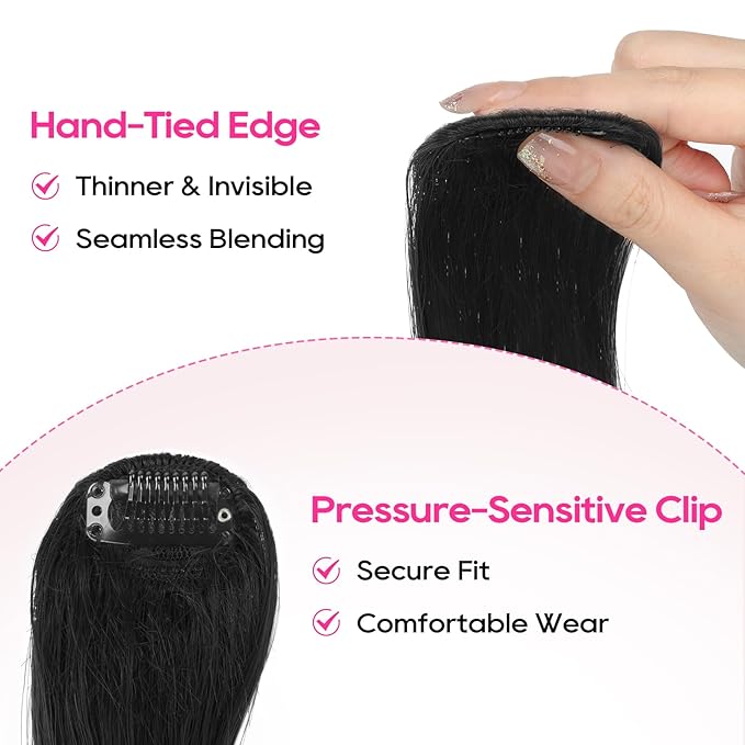 REECHO Bangs Hair Clip in Bangs, 2 PCS Face-Framing Classic Curtain Bangs Fringe Fake Bangs Hairpieces for Women Daily Wear - Jet Black