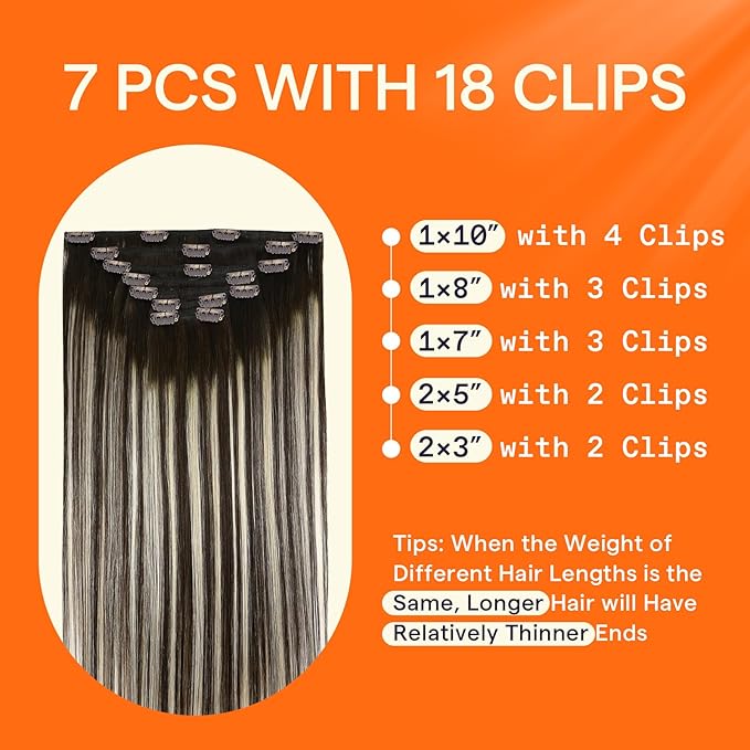 Full Shine Hair Extensions Clip ins Dark Brown Short Clip in Hair Extensions Dark Brown Balayage Platinum Blonde Remy Straight Hair Extension Thick Ends 12 Inch 7 Pcs 95 G