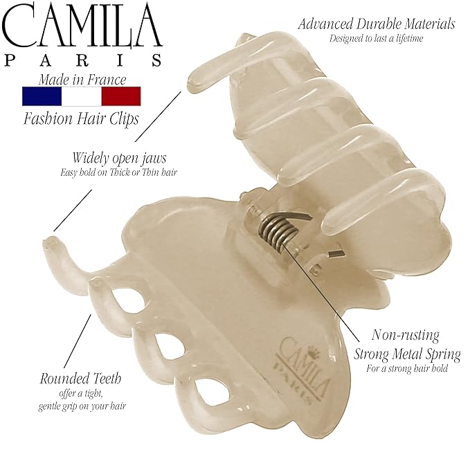 Camila Paris CP3555 French Hair Clip for Women, Small, Nude 1.5 Inch Girls Hair Claw Clips Jaw Fashion Durable Styling Hair Accessories for Women, Strong Hold No Slip Grip, Made in France