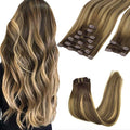 GOO GOO Clip in Hair Extensions Real Human Hair, Remy Human Hair Extensions Clip ins for Women, Natural Human Hair, 26inch 260g 9Pcs, #4/27/4 Balayage Chocolate Brown to Caramel Blonde