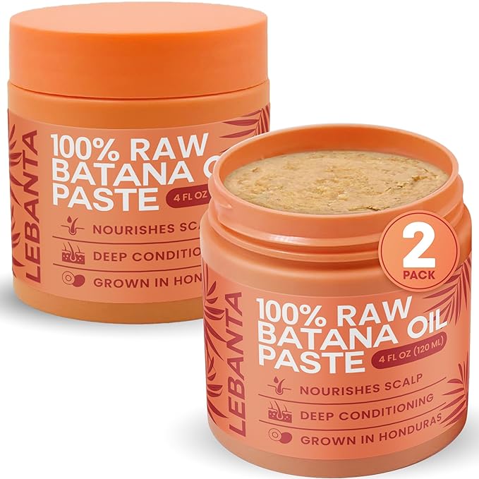 Raw Batana Oil for Hair Growth - 100% Pure, Organic 4oz Batana from Honduras for Thick and Strong Natural Hair - Dr. Sebi Unrefined Cold Pressed Cosmetic Scalp Mask for Men & Women (2 Pack)