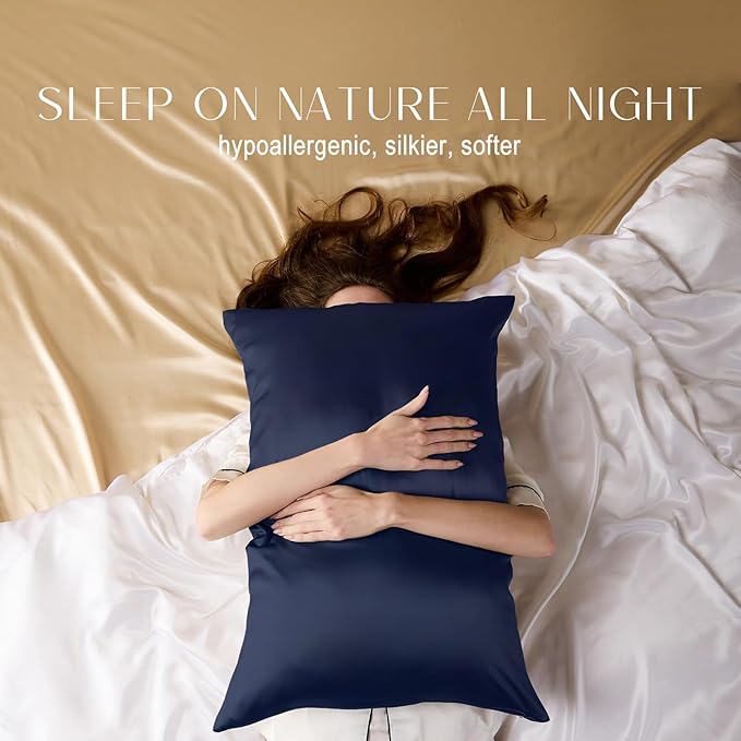 ZIMASILK 100% Pure Mulberry Silk Pillowcase for Hair and Skin Health,Soft and Smooth,Both Sides Premium Grade 6A Silk,600 Thread Count,with Hidden Zipper,1pc (Queen 20''x30'',Navy Blue)