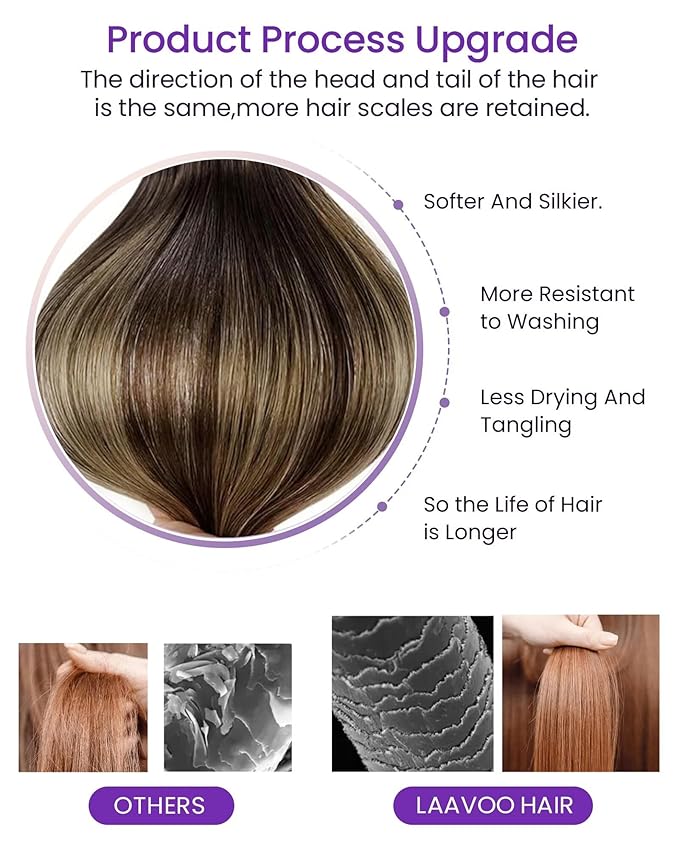 LaaVoo Tape in Hair Extensions Human Hair Balayage Brown to Caramel Blonde with Brown Tape in Extensions Real Human Hair Tape on Hair Extensions Silky Straight Hair 22 Inch 40pcs 100g