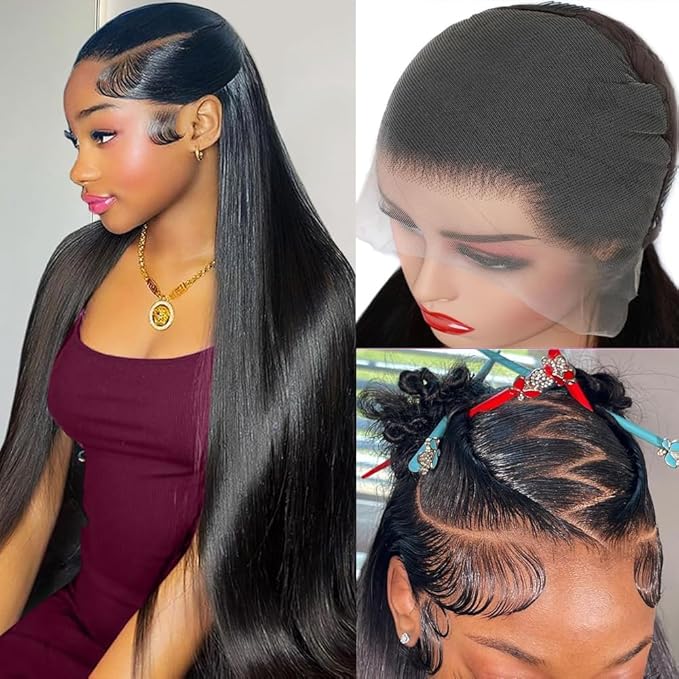 24 Inch 13x6 Lace Front Wigs Human Hair 200 Density HD Full Frontal Lace Real Straight Wigs Human Hair Pre Plucked with Baby Hair Wigs for Women
