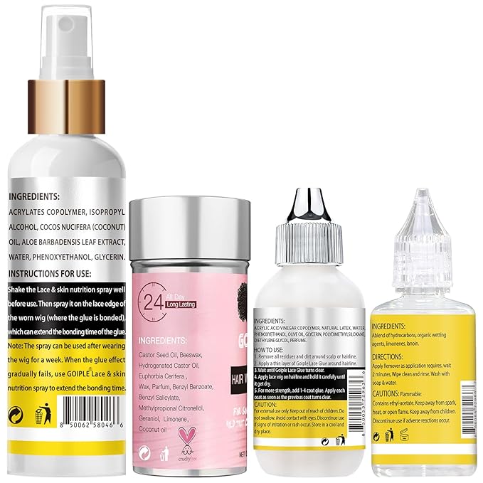 Wig Accessory Essentials Kit Lace Front Wig Glue, Wig Adhesive Extension Spray for Extend Boding Time of Lace Glue, Natural and Gentle Formula Lace & Skin Nutrition Spray Extend Duration of Adhesive