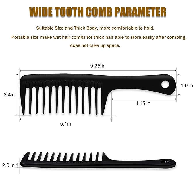 MODENGKONGJIAN 4PCS Wide Tooth Comb, Large Hair Detangling Comb Styling Comb for Curly, Wet, Long Hair (Black & Blue, Polypropylene (PP))